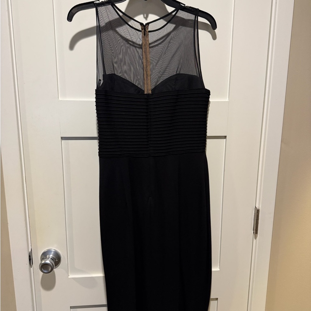 Tadashi Shoji Black Mesh Panel Midi Dress